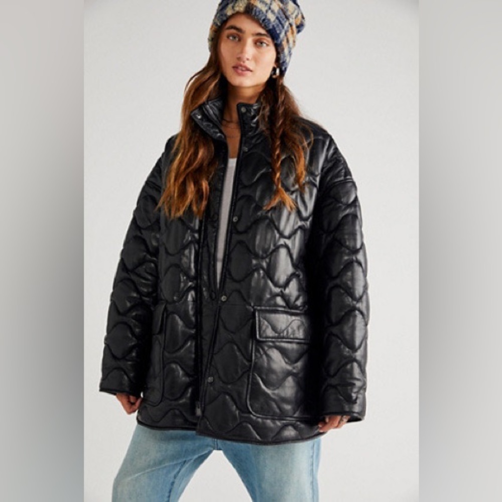 Lamarque Beruka Quilted Leather Jacket Coat Free People - Picture 3 of 17